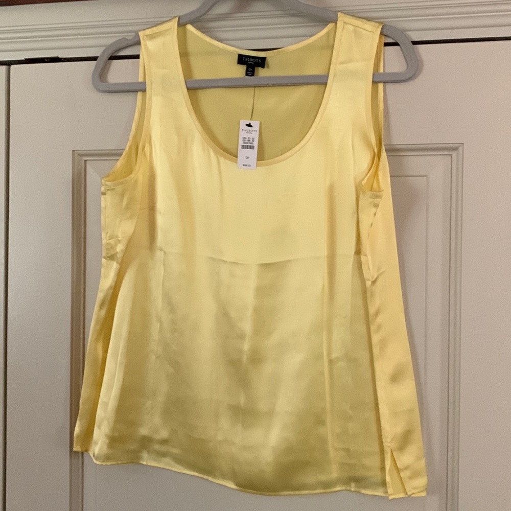 NWT Talbots silk charmeuse scoop-neck tank, 12P. Gorgeous yellow. Spring, summer
